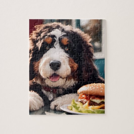 Schattige Bernerdoodle bij het Diner Legpuzzel (Verticaal)