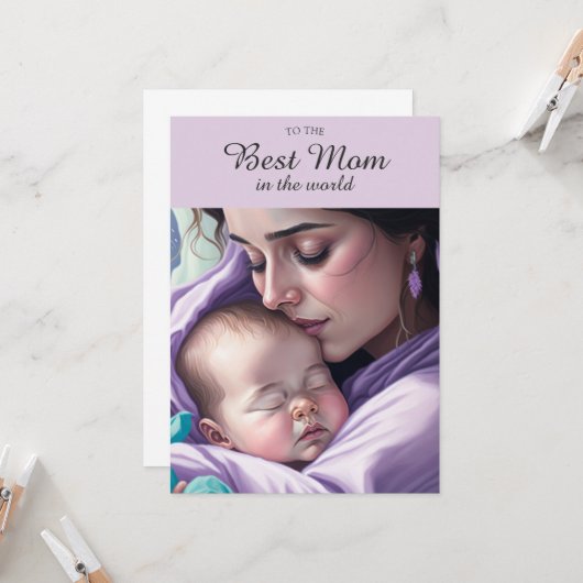 Schattige beste moeder sentimentele moeder en baby kaart (Voorkant / Achterkant in situ)