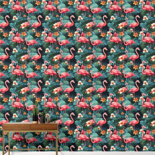 Schattige betegeld roze flamingo patroon behang