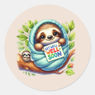 Schattige beterschap luiaard ronde sticker