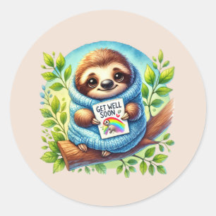 Schattige beterschap luiaard  ronde sticker