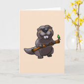 schattige bever-cartoon kaart (Gele Bloem)