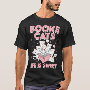 Schattige bibliophile kat beuken het leven is zoet t-shirt