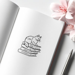 Schattige bibliotheekkat, op maat gemaakte boekpla rubberstempel