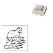 Schattige bibliotheekkat, op maat gemaakte boekpla 	rubberstempel (Gestempeld)