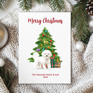 Schattige Bichon Frise Hond Familie Kerstmis Feestdagenkaart