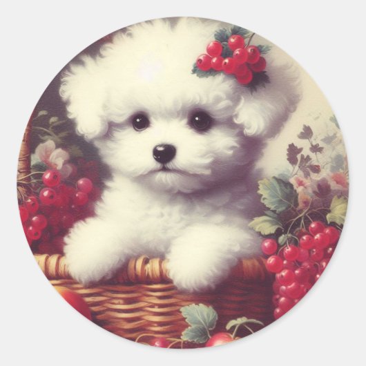 Schattige  Bichon Frisé Schilderij Ronde Sticker (Voorkant)
