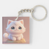 Schattige Big Eyes Fluffy White Kitten Sleutelhanger (Achterkant)