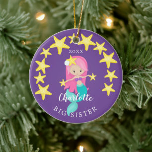 Schattige Big Sister Mermaid kerstversiering Keramisch Ornament