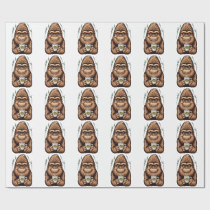 Schattige Bigfoot die koffie drinkt Grappige Sasq Cadeaupapier