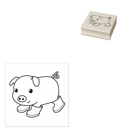 Schattige biggenvarken in rubberlaarzen rubberstempel (Gestempeld)