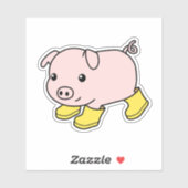 Schattige biggetje in gele rubberen laarzen sticker (Vel)