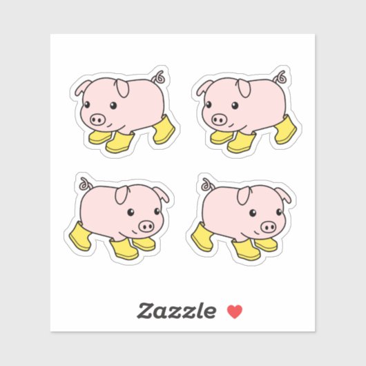 Schattige biggetvarken in gele rubberen laarzen, S Sticker (Vel)