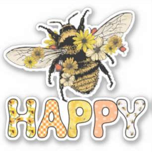 Schattige Bij Gelukkige Honingbij Bloemen Sticker