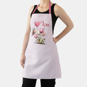 Schattige Bij Liefde Hart Ballon Lente Bloemen Schort