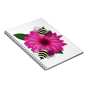 Schattige Bijen Ontmoeten op Roze Bloem Notitieboek