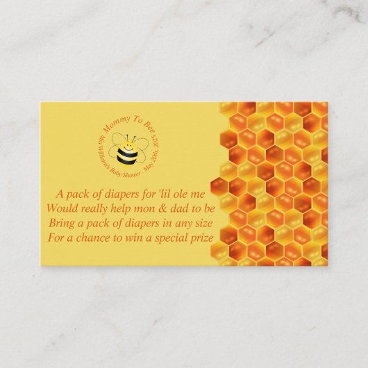Schattige Bijen thema Baby shower Luier Raffle Kaa Informatiekaartje (Voorkant)