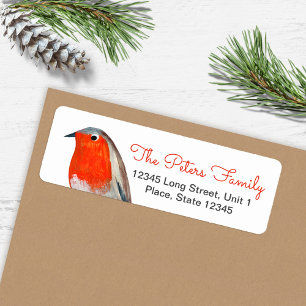 Schattige Bird Red Robin Blue Christmas Etiket