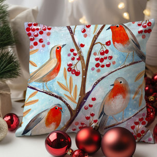 Schattige Bird Red Robin Blue Christmas Familie Kussen