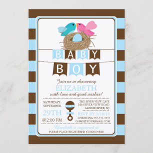Schattige Birds Nest Boys Baby shower Uitnodiging