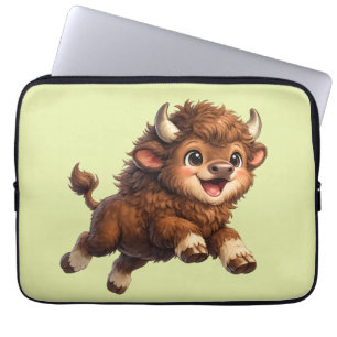 Schattige Bizon met Grote Ogen Gelukkig Natuur Car Laptop Sleeve