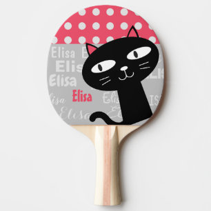 Schattige Black Cat Pink Polka Dots Jouw naam toev Tafeltennisbatje