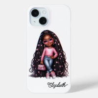 Schattige Black Girl Chibi Art met roze accenten