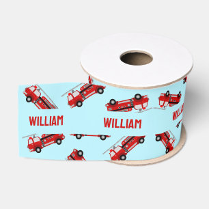 Schattige Blauw Aangepaste Naam Firetruck Kids Ver Grosgrain Lint