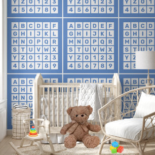 Schattige Blauw Alfabet en Nummerpatroon Behang