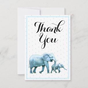 Schattige Blauw Baby Boy Elephants Baby shower Bedankkaart