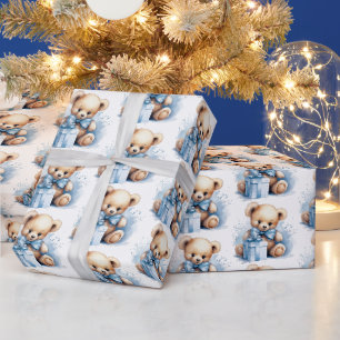Schattige blauw baby boy teddybeer cadeaupapier