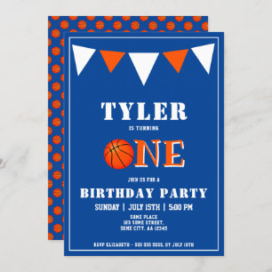Schattige Blauw Basketbal 1e Verjaardag Kaart