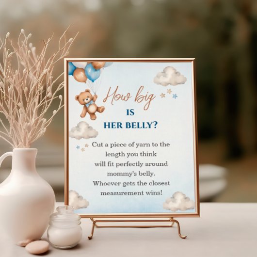 Schattige blauw Beer hoe groot is haar buikdouches Poster