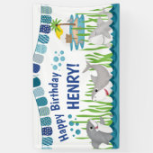 Schattige Blauw Blauwgroen Shark Ocean Kind Verjaa Spandoek (Verticaal)