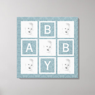 Schattige Blauw Bloemen Foto Grid Baby Jongen of M Canvas Afdruk