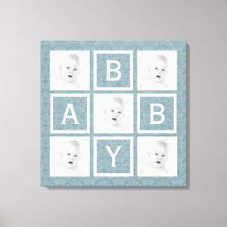 Schattige Blauw Bloemen Foto Grid Baby Jongen of M Canvas Afdruk