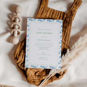 Schattige Blauw Bloemen Patroon Baby shower Uitnod Kaart