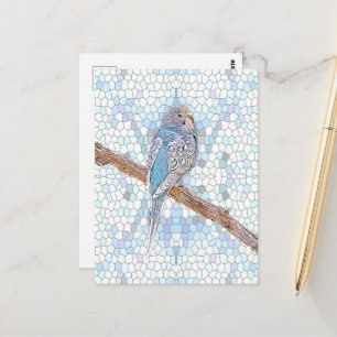 Schattige blauw budgie op mozaïek achtergrond, op briefkaart