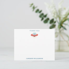 Schattige Blauw Buitenaards Ruimteschip 1e Verjaar Bedankkaart