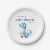 Schattige blauw dinosaurus Baby shower Papieren Bordje (Voorkant)