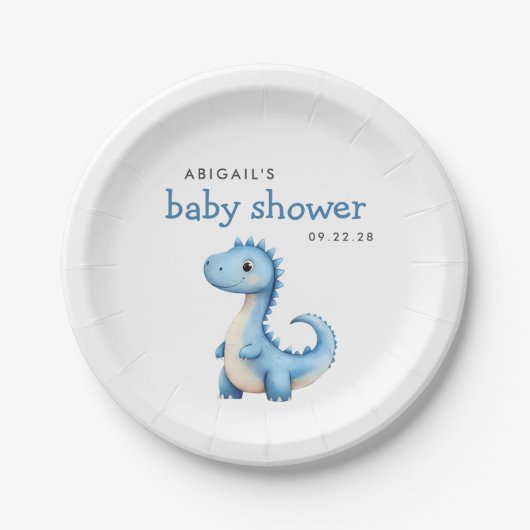 Schattige blauw dinosaurus Baby shower Papieren Bordje (Voorkant)