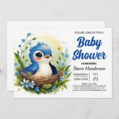 Schattige blauw Elegant Bird Boy Baby shower Kaart (Voorkant / Achterkant)