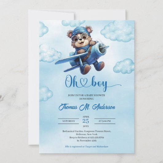 Schattige blauw en bruin jongetje Teddy Bear Aviat Kaart (Voorkant)