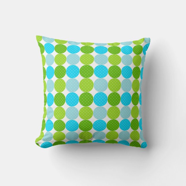 Schattige Blauw en Groen Polka Dot Pattern Kussen (Voorkant)