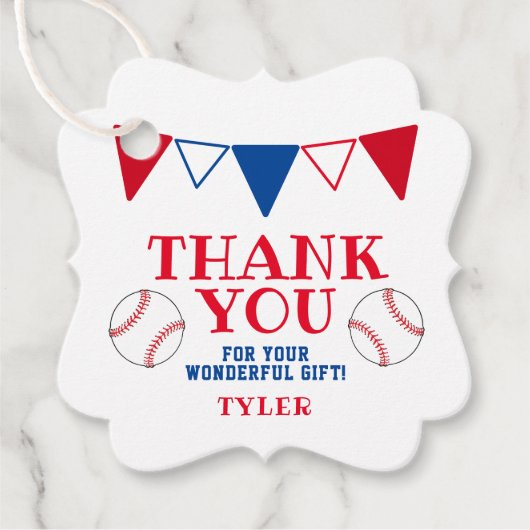 Schattige Blauw en Rood Honkbal Dank u Bedankjes Labels (Voorkant)