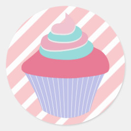 Schattige Blauw en Roze Cupcake met Strepen Ronde Sticker