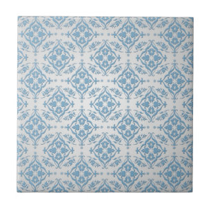 Schattige blauw en zilver Damask Pattern Tegeltje