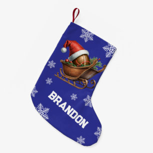 Schattige Blauw Football Santa Sleigh Naam Kleine Kerstsok