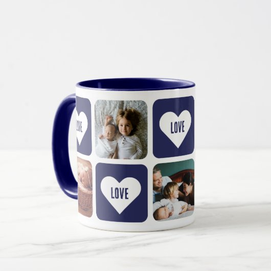 Schattige Blauw Fotocollage Liefde Hart Mok (Voorkant links)