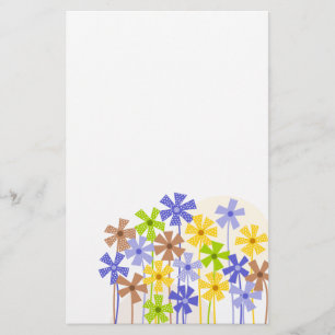 Schattige blauw geel bruin eenvoudige bloementeken briefpapier